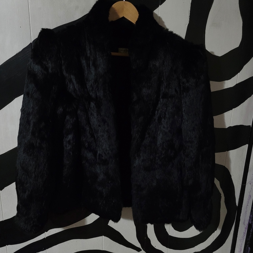 Black rabbit fur coat